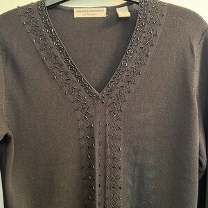 EUC VTG Valerie Stevens Women's Black Knit V-neck Sweater Size Medium